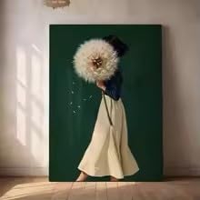 Affiche sur toile vert émeraude 20x30cm pissenlit avec cadre intérieur LMAIWANG
