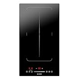 KLAMER Induktionskochfeld 30 cm, 2 Zonen mit 1 Flexzone, 3500 Watt, Boost Funktion, 9 Leistungsstufen, Timer 99 min, Kindersicherung, Kratzfeste Glasoberfläche