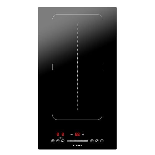 KLAMER Induktionskochfeld 30 cm, 2 Zonen mit 1 Flexzone, 3500 Watt, Boost Funktion, 9 Leistungsstufen, Timer 99 min, Kindersicherung, Kratzfeste Glasoberfläche