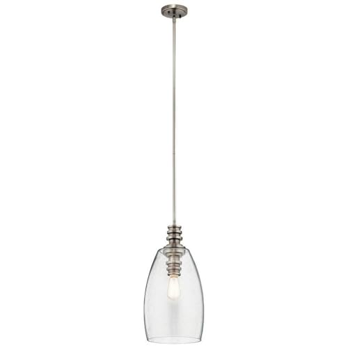 Bailey Street Home 147-BEL-2748626 1 Light Contemporary Pendant Light Fixture With Clear Seeded Glass, Classic Pewter cover