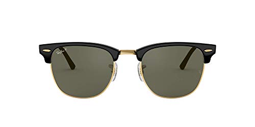 Ray-Ban RB3016 Clubmaster Square Sunglasses, Black on Gold/Green, 51 mm2