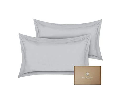 BIOWEAVES 100% Organic Cotton Pillow Shams 300 Thread Count Soft Sateen Weave GOTS Certified – Standard/Queen Size, Set of 2, Glacier Grey