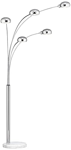 Possini Euro Design Infini Modern Mid Century Arched Floor Lamp Standing 5-Light 78" Tall Chrome Silver Metal Marble Base Swivel Dome Shade Decor For Living Room Reading House Family Bedroom Home #TOP1