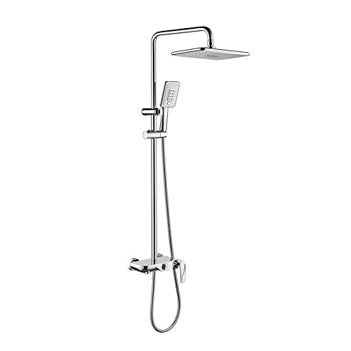 Ensemble de douche en laiton avec plan de rangement intégré pour une salle de bain ordonnée