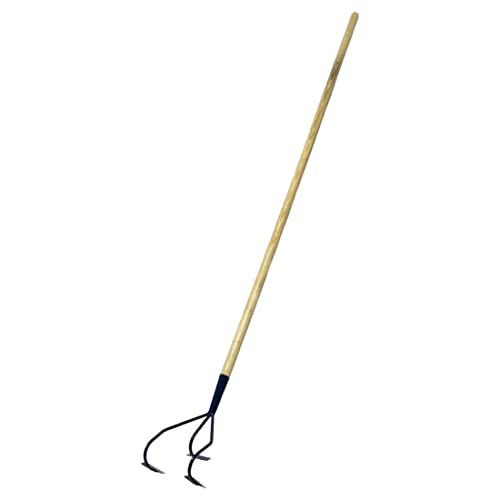 Cultivator, 3 Prong Hand Soil Cultivator Scarifier with Ergonomic Wooden Handle - Heavy-Duty Gardening & Farming Tool, Rust Proof Steel Head - Ideal for Loosening Soil, Weeding & Preparing Beds
