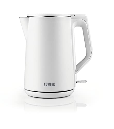 N8WERK Wasserkocher mit Doppelwand-Design in der Moonlight White Edition | Fassungsvermögen 1,5 Liter, kabeloser Bedienkomfort, 2.200 Watt, 360° drehbar