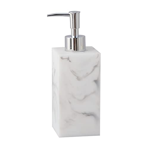 Dispensador de Jabón de Mármol, 400ML Dispensador de Jabón Cuadrados, Dosificador de Jabón Blanco, Dispensador Jabón Clásico Cuadrado para Encimera de Baño, Encimera y Fregadero de Cocina