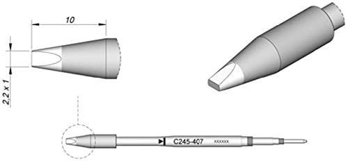 JBC Lötspitze Serie C245 Meißelform, C245407/2,2 x 1,0 mm, gerade, High Thermal C245407 (Lötkartusche 2045 2245 Loetkartusche Loetspitze Lötpatrone Loetpatrone Meißelspitze C245 bleifrei)