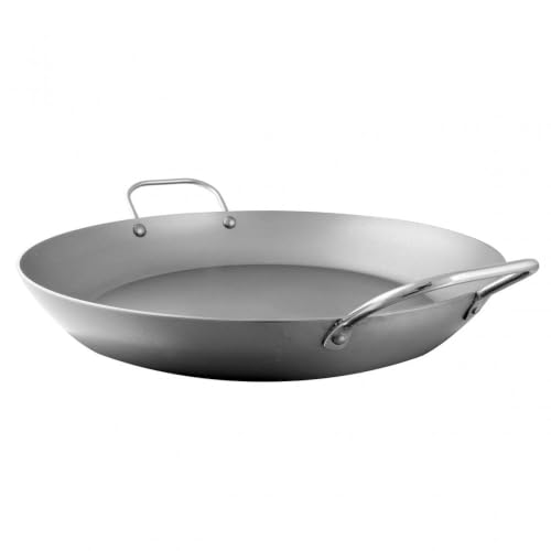 Mauviel M'Steel Black Carbon Natural Nonstick Paella Pan With Iron Handle, 15.7-in, Suitable For All Cooking Surfaces, Made in France