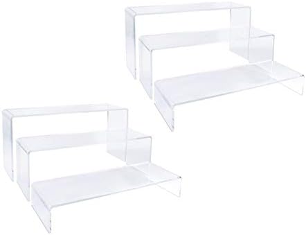 2 Sets Clear Acrylic Display Risers-Cupcake Stand for Dessert Buffet Cake Table Decorations–Showcase Shelf for Figures, Jewelry Display Riser Stands Shelves Fixtures Case(Rectangle Shape)