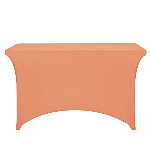 Image of FORLIFE Spandex Table Cover - Fitted 4ft Rectangular Tablecloth, Stretch Patio Cover - Universal for Wedding, Banquet, Party (Peach)