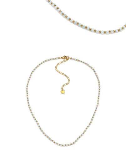 Collier acier doré perles nacre bleue attrape-rêves lune étoile mer