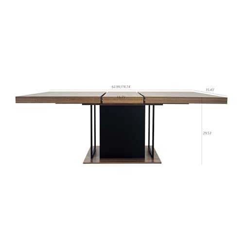 Image of 78.74 inch Extendable Dining Table for 6 8 10 Person, Farmhouse Expandable Dining Table Large Rectangle Wooden Expanding Table with Black Pedestal Base for Kitchen Dining Meeting Room Small Space, Brown