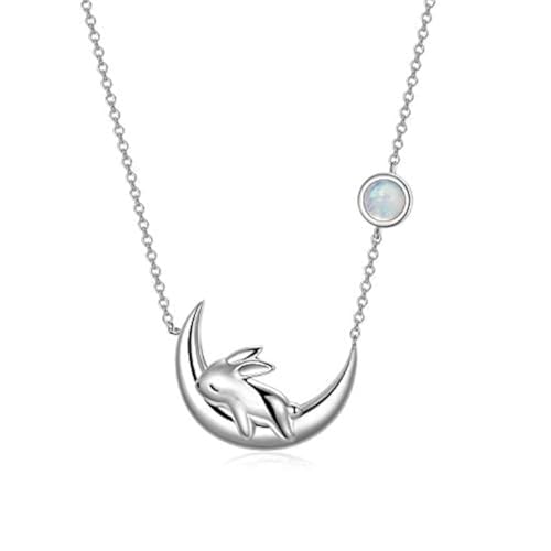 PEIMKO Sterling Silver Cute Bunny on the Moon Necklace for ...