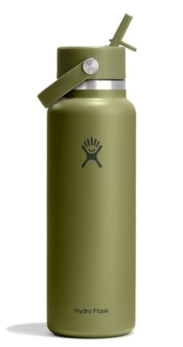 Image of Hydro Flask Water Bottle - Insulated Stainless Steel - Wide Straw Lid, Non Spill, Leakproof in 40 Oz Palmer Green