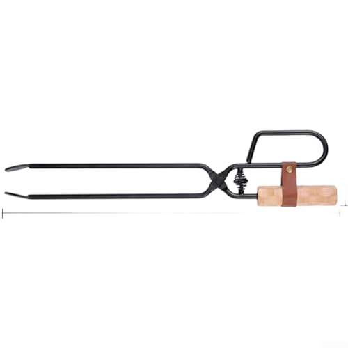 Pinzas de fuego para exteriores, construcción de acero inoxidable con mango de roble, diseño de pico de pato para parrilla de fogata y manejo de carbón