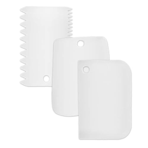 3 PCS Cake Smoother Scraper Set – Plastic Icing Smoothers with Flat & Serrated Edges for Buttercream, Fondant, Ganache – Decorating Tools for Cakes & Cupcakes – Ideal for Beginners & Baking Lovers.