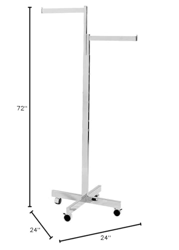 Only Garment Racks 02-024CH Rack Commercial 2-Way Heavy Duty Straight Arms with \"X\" Style Base, Rectangular Tubing