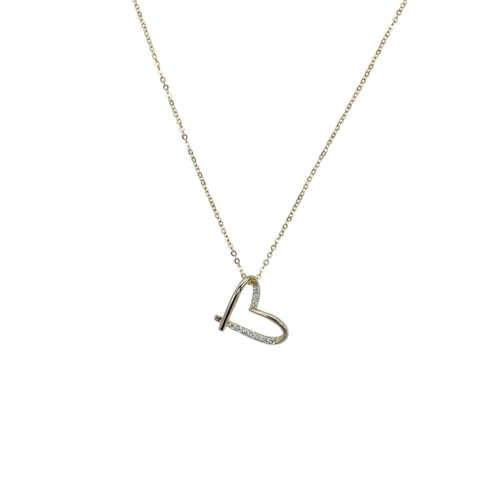 Collier chaîne clavicule en or 14 carats pendentif cœur zircon cadeau idéal pour femme