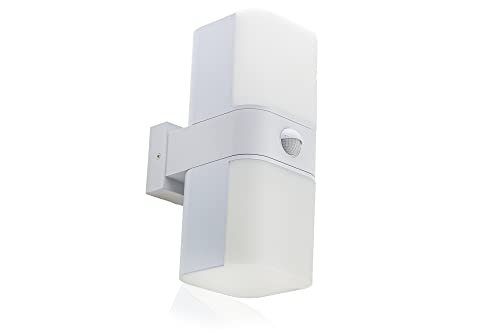 HUBER LED Wandlampe mit Bewegungsmelder 140° 20W, 3300lm I IP65 geschützte LED Außenleuchte mit Bewegungssensor I Wandleuchte innen, Tube, weiß