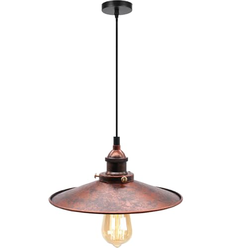 YSGUYILT Suspension Luminaire Industriel E27 Lampe Suspendue D'intérieur Vintage en Métal Lustre Plafonnier pour Salon, Cuisine, Couloir Rouille Φ26 cm