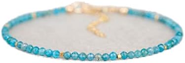 Jewelry Neon Blue Apatite Dainty Gemstone Bracelet, Tiny Caribbean Blue Gemstone Beads, Skinny Stacking Bracelet, Gold Fill or 925 Sterling Silver
