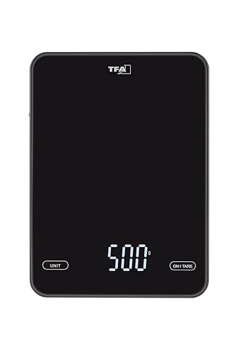 TFA Dostmann Digital Kitchen Scales Rechargeable USB C 10 kg Pancake, 50.2010, 1g Resolution, ON/OFF Switch, Household Scales with LED Display, Tare Function, Food Scale, Sensor Touch Buttons, Black image 5