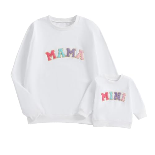 Karuedoo Mommy and Me Matching Outfits Family Matching Shirts Mama and Mini Embroidery Crewneck Long Sleeve Sweatshirt Tops