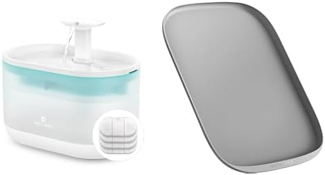 Bundle of PETLIBRO 71oz/2.1L Cat Water Fountain Ultra Quiet with Two Flow Modes, Large-Size Filter Capsule Pet Water Fountain + 17.7'' x 12'' Safety Silicone Cat Food Mat for Feeder & Fountain