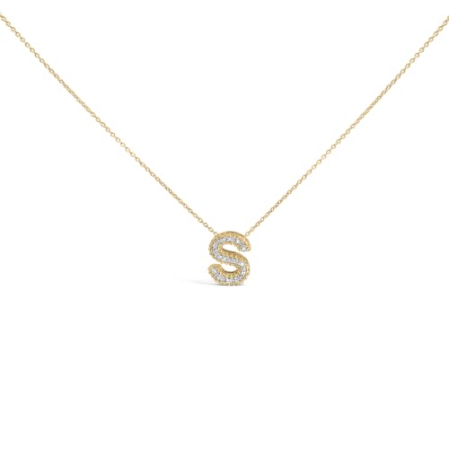 Yellow Gold Vermeil Diamond Accent "S" Initial Bubble Pendant Necklace