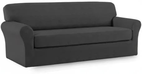 Easy-Going 2 Pieces Microfiber Stretch Sofa Slipcover &ndash; Spandex Soft Fitted Sofa Couch Cover, Washable Furniture Protector with Elastic Bottom Kids,Pet (Sofa, Dark Gray