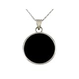 Echmeck Sterling Silver 925 Round Flat Onyx Handmade Pendant Necklace (16+2 inches Chain, Black - 20