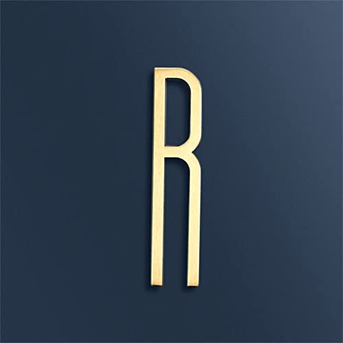 7cm Solid Brass 3D House Plaque Numbers 0-9 Letters A-Z Dash Sign Adhesive Glued Hotel Office Door Number Indoor Mailbox Address Digital Alphabet for Home Outdoor Plates Doorplate Room (R)