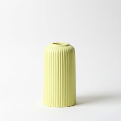 Image of KREATIVE ART'S Modern Ribbed Design Ceramic Flower Vase for Living Room, Flower Pots for Artificial Flower, Home Decoration Item, Home Decor, Vases for Living Room (Yellow, Small)