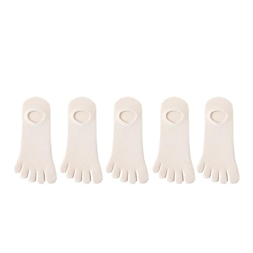 Calcetines de cinco dedos 5 pares de calcetines invisibles verano for mujer, algodón, finos, lisos, suaves, boca baja, transpirables, dedos(Khaki)