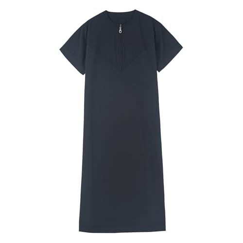 Muslim Thobe for Boys Short Sleeve Islamic Kaftan Dubai Robe Kids Boys Solid Arabic Thobe Crew Neck Prayer Clothes