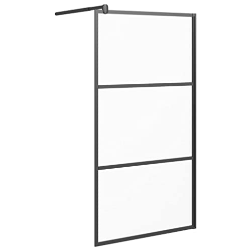 Panel de pared fijo para ducha a ras de suelo de vidrio esmerilado ESG de 39,4" x 76,8" con marco negro, pantalla de partición fija de fácil limpieza para decoración moderna de baño - Plata/39,4 miniatura 2