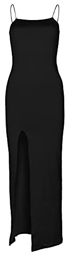 PRIMODA Women's Spaghetti Strap Bodycon Maxi Dress Long Formal Thigh-high Slit Club Wedding Guest Dress3