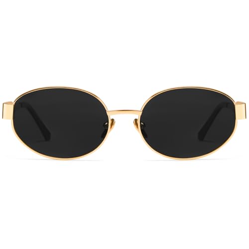 Dollger Trendy Polarized Oval Sunglasses for Women Men Retro Y2k Small Oval Gold Frame Shades