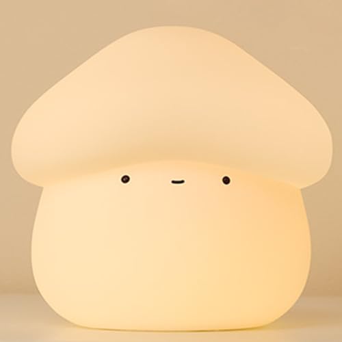 Mushroom Night Light for Kids, Cute Silicone Mushroom Lamp with Timer, 2 Levels Dimmable Squishy Night Light for Baby Nursery, Rechargeable Touch Night Light Mushroom Gifts for Boys and Girls (White)