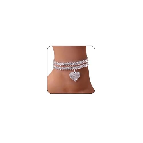 Image of Sora Tuki Ankle Bracelets for Women Waterproof Butterfly Heart Cross Anklets for Women Tennis Rhinestone Anklet Bracelet Large Plus Size Anklets Big Ankle Beach Summer Foot Jewelry