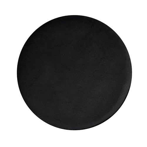 Image of Living Room Round Wooden Velvet Ottoman with Footrest and Linen Fabric Padded Seat Pouffe Ottoman with Round Shape and Office Stool- Black