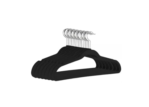 Kit 50 Cabides Reforçados de Veludo Antideslizante Adulto Ultrafino Preto Gancho 360°
