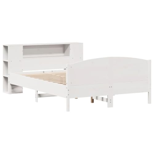 Duerme mejor con esta cama de 120x190 cm de madera maciza blanca. Almacena libros y decoración en su cabecero. Estructura estable de pino, ideal para dormitorios pequeños. Ahorra espacio y orden en tu habitación.