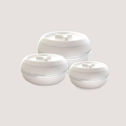 Image of JAYPEE Teen Bhoj Inner Stainless Steel Casserole Set of 3|Lockable Lid|BPA Free|Roti Box|Easy to Carry|Food Grade| Rust Free Casserole for roti 1200,1500,2500 ml| Best for Gifting Purpose,Super White