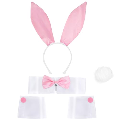 Goenb Bunny Kostüm Zubehör Erwachsene Ohren Osterhasen Kostüm Se für Weihnachten Ostern Cosplay Party (Rosa Weiß)
