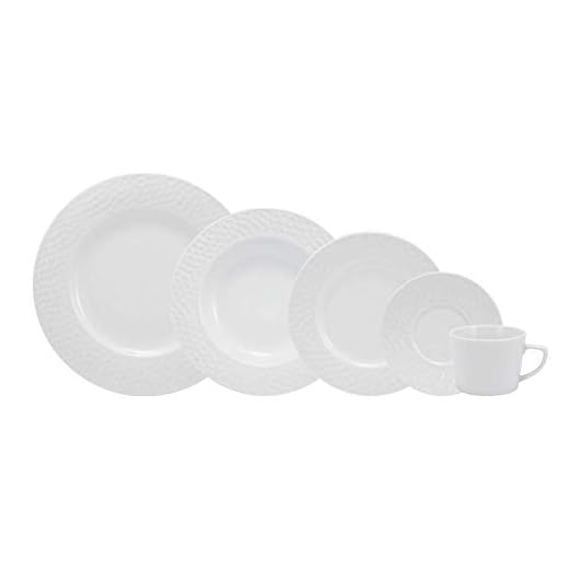 Serviço de Jantar e Chá 20 peças em Porcelana. Modelo Redondo com Relevo Ártico. Fabricado pela Schmidt.
