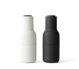 Salt Grinder and Pepper Grinder Set of 2, Black Pepper Grinder & Sea Salt Grinder Inverted Design, Salt Pepper Grinder Set, Tall Glass Bottle Grinder Set, Pepper Mill & Salt Mill (Walnut-Carbon Ash)