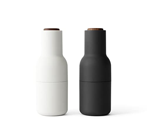 Salt Grinder and Pepper Grinder Set of 2, Black Pepper Grinder & Sea Salt Grinder Inverted Design, Salt Pepper Grinder Set, Tall Glass Bottle Grinder Set, Pepper Mill & Salt Mill (Walnut-Carbon Ash)
