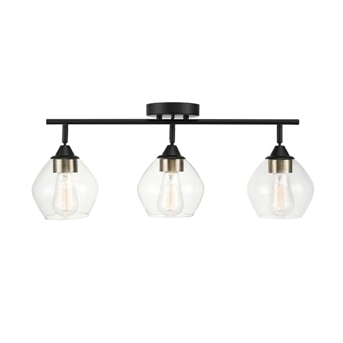 GLOBE Electric 59619 Harrow 3-Light Track Lighting, Matte Black, Antique Brass Accents, Clear Glass Shades, Bulbs Included, 650 Lumen - Thumbnail 7